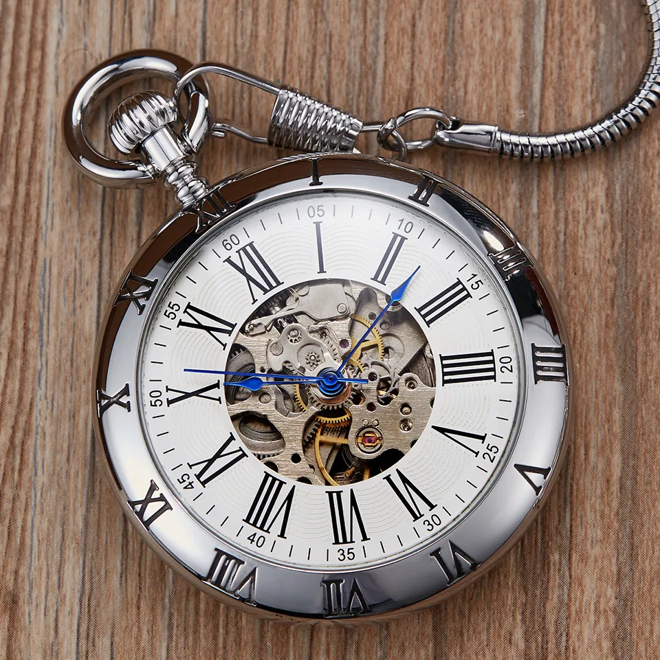 Retro zilvergoud automatisch mechanisch pocket horloge mannen vrouwen luxe koper horloges skelet steampunk fob horlogeketen hangers cx2584
