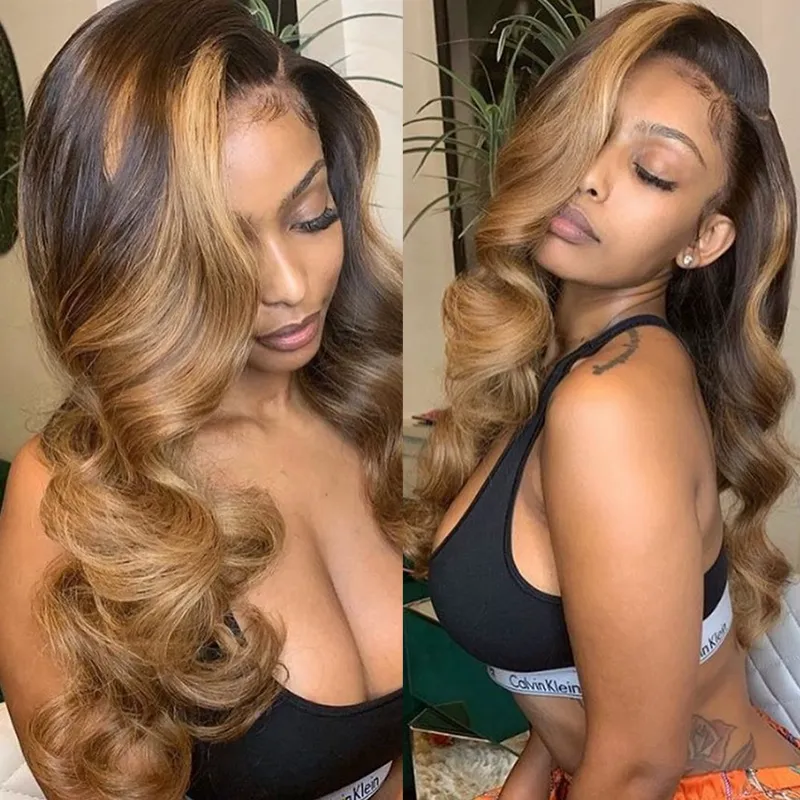 Highlight Ombre Honey blonde Body Wave 13x4 Lace Front Human Hair Wigs Brazilian Remy Hair Pre Plucked 150 For Black Women9508654