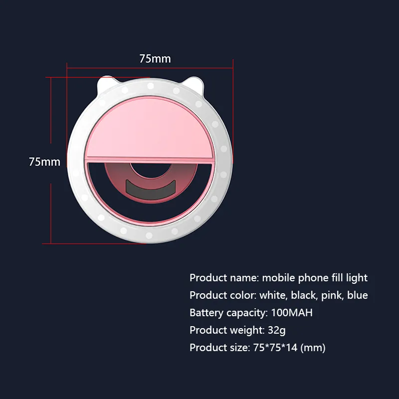 LED telefonu komórkowego Pierścień do selfie obiektyw Flash Flash Beauty Wypełnij Lamp Lampa Przenośna do aparatu PO dla telefonu komórkowego Smartphone7926697