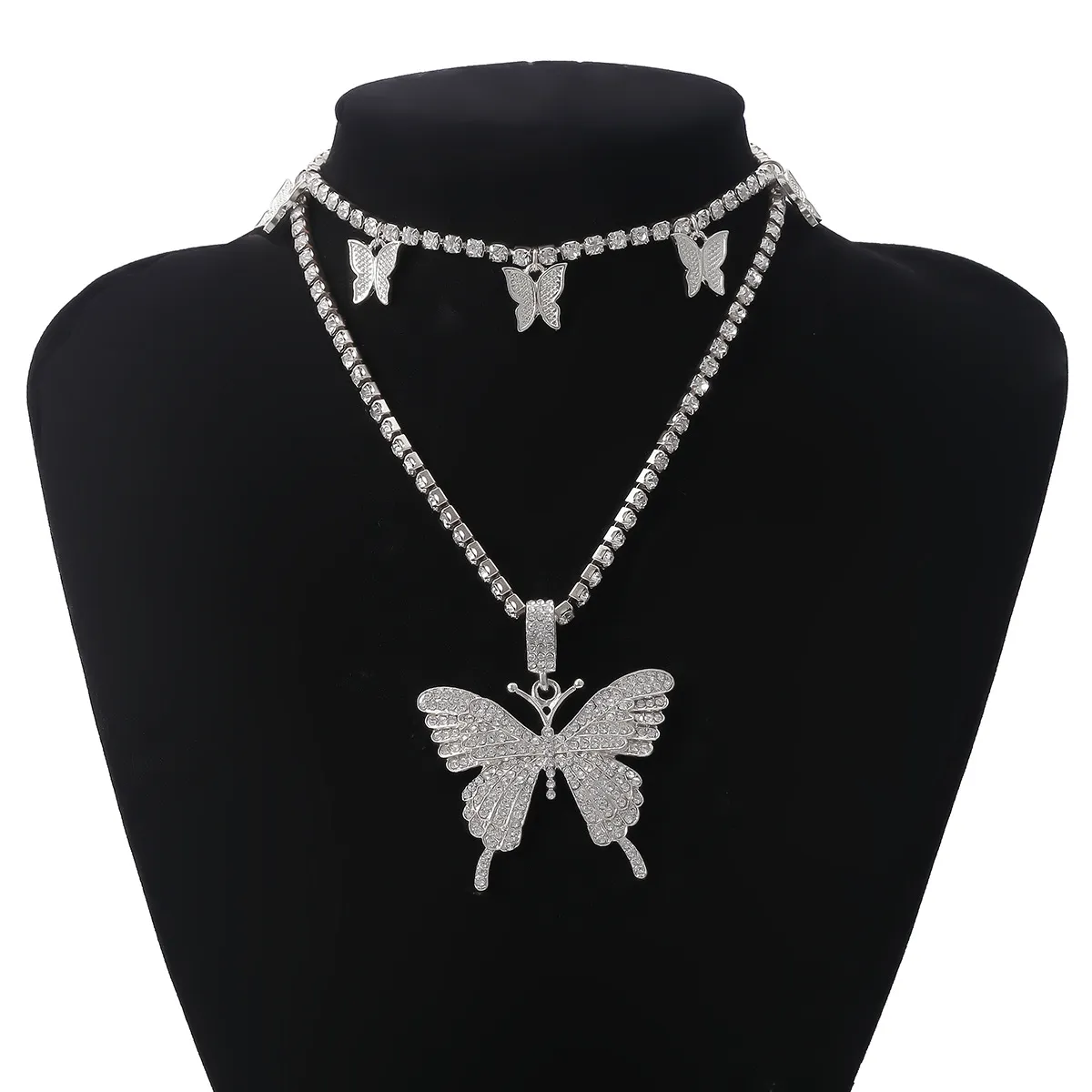 Colliers de pendentif papillon animal Iced Chains Luxury Gold Silver Women Bling Crystal Rimestone Fashion Hip Hop Bijoux Collier 276U