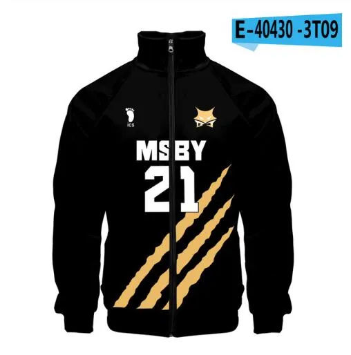 Japan Anime Haikyuu Cosplay Kostuum Msby Black Jackals Volleybal Club Harajuku Vest Stand Kraag Rits Baseball Jacket293o