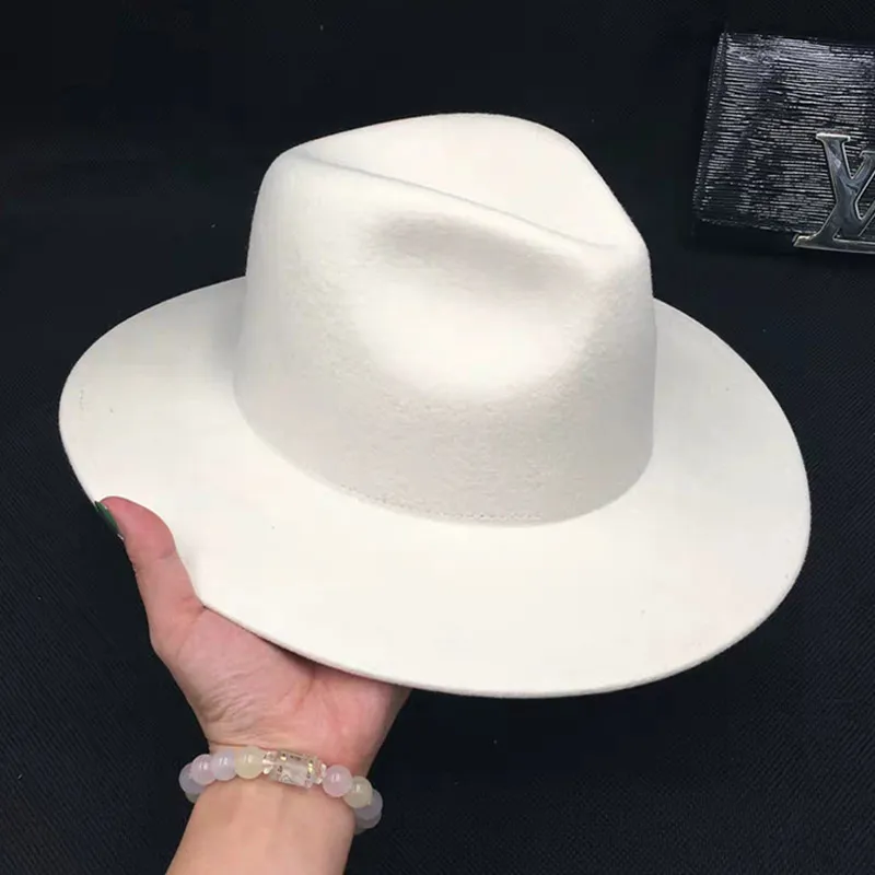 Women 100 Wool Felt Hats White Wide Brim Fedoras for Wedding Party Church Hats Pork Pie Fedora Hat Floppy Derby Triby Hats Base8314499