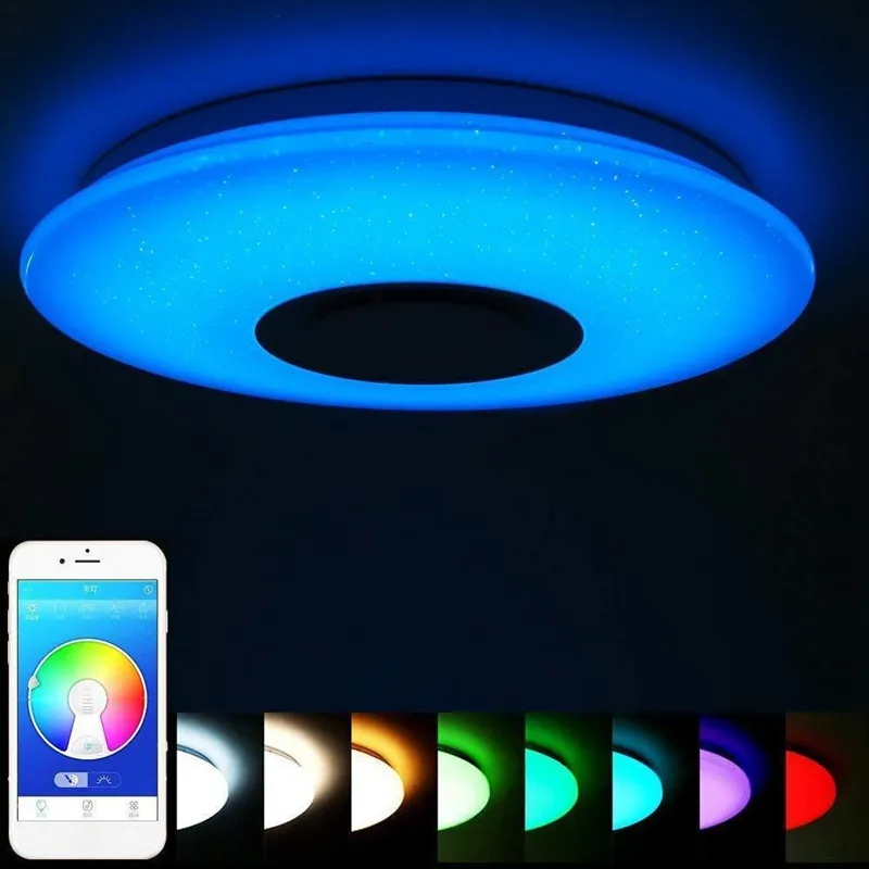 60W RGB Inbyggd installation Cirkulär Starlight Musik LED takljus, med Bluetooth-högtalare, dimbar färgbyte lampa