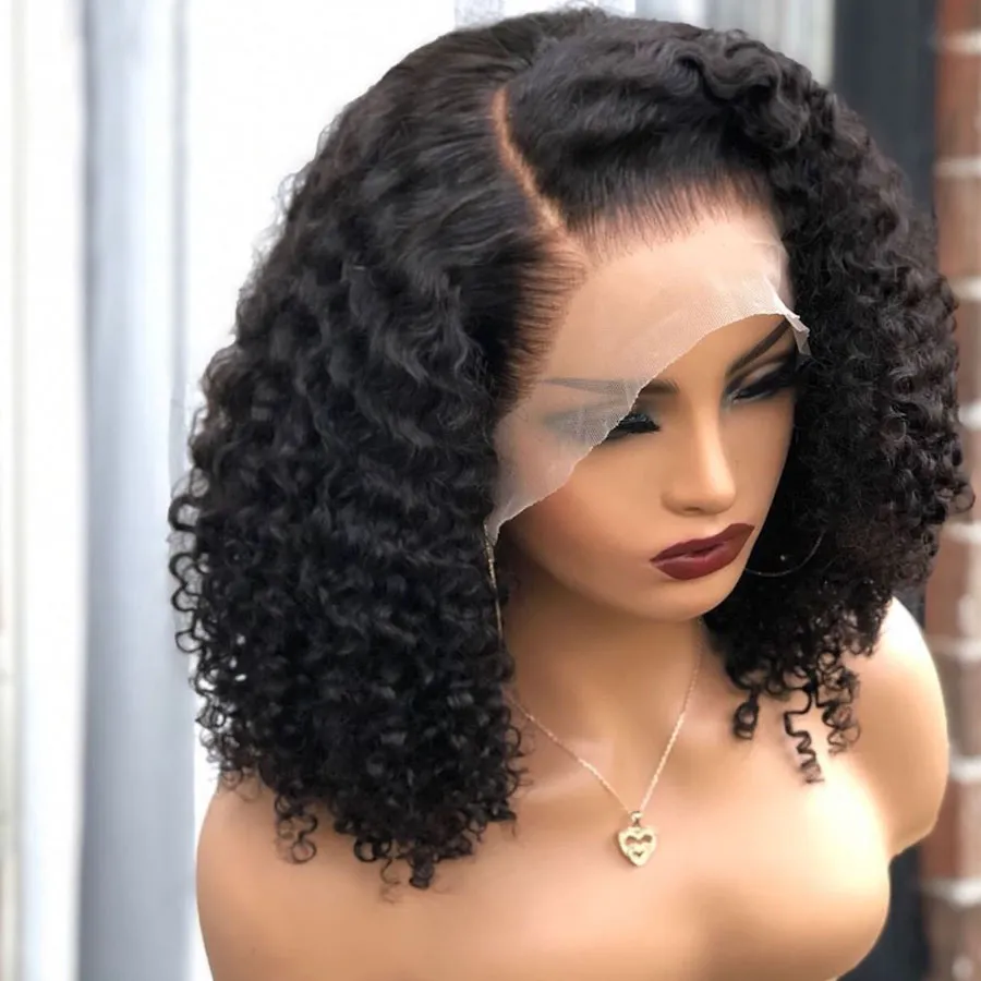 Indiska Kinky Curly Short Bob Parykar 180densitet Silk Top Full Lace Human Hair Wigs With Baby Hair Pre Plucked Full Lace Paryk Remy