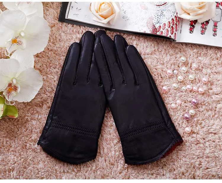 women's genuine leather gloves red sheepskin gloves autumn and winter fashion female windproof242L