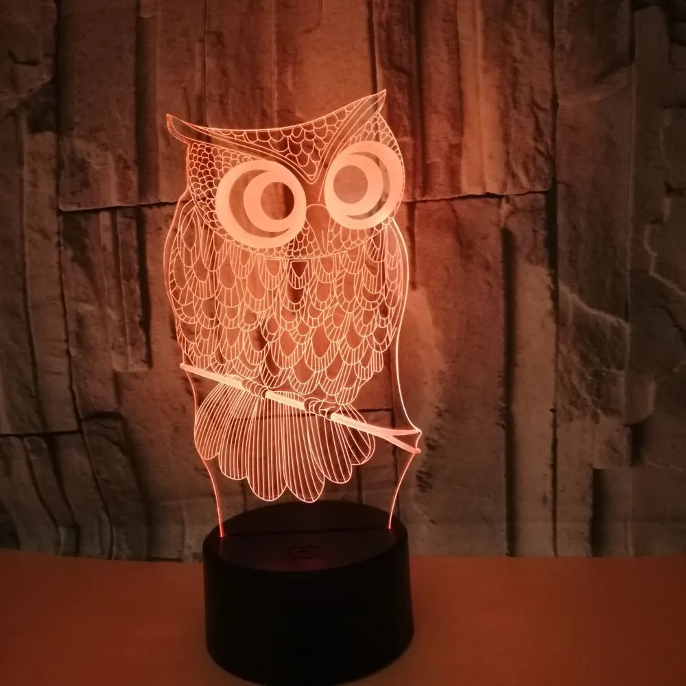 Dotknij pilota lampa wizualna USB Kreatywne kolorowe 3D Małe światła nocne Owl LED LED Lights Prezent Świąteczny 211c