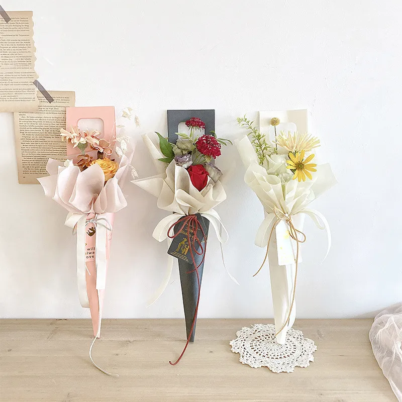 5 шт., упаковочная бумага с одним цветком розы и ручкой, упаковка для букета цветов, свадебные украшения, вечерние сувениры246y