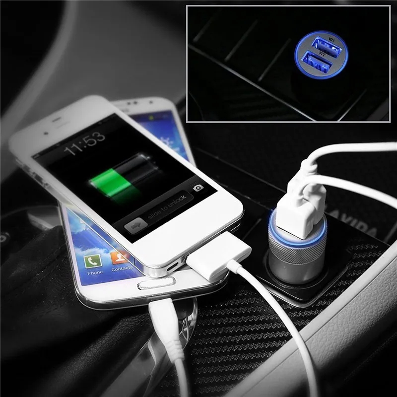 Universele 10A 21A Dual USB Autolader Adapter Intelligent Opladen Metaallegering Shell Met led Licht Voor iPhone Mobiele Telefoon Car4445966