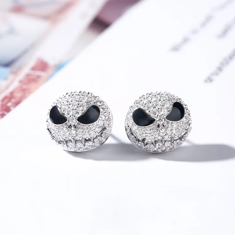 Nightmare Before Christmas Jack skull Circle Crystal Earrings Cartoon Gothic Party Jewelry Stud Earring Women girl 200921