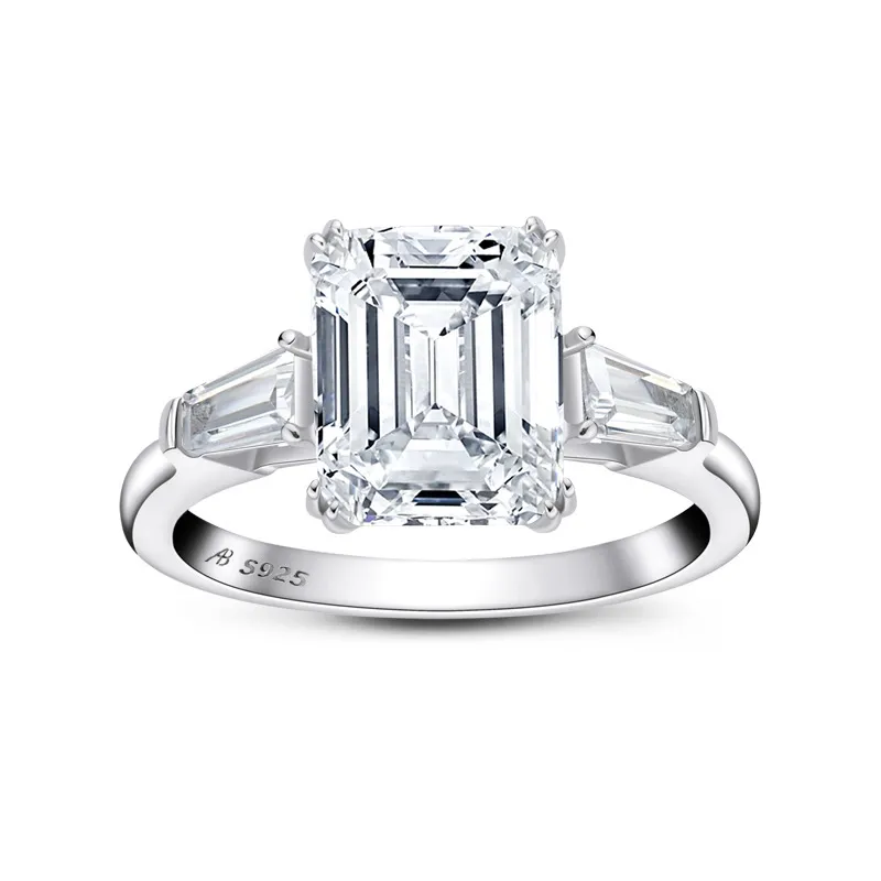 Wong Rain 925 Sterling Silver Emerald Cut Created Moissanite Gemstone Engagement Wedding Diamonds Ring Fine Jewelry Whole2604585