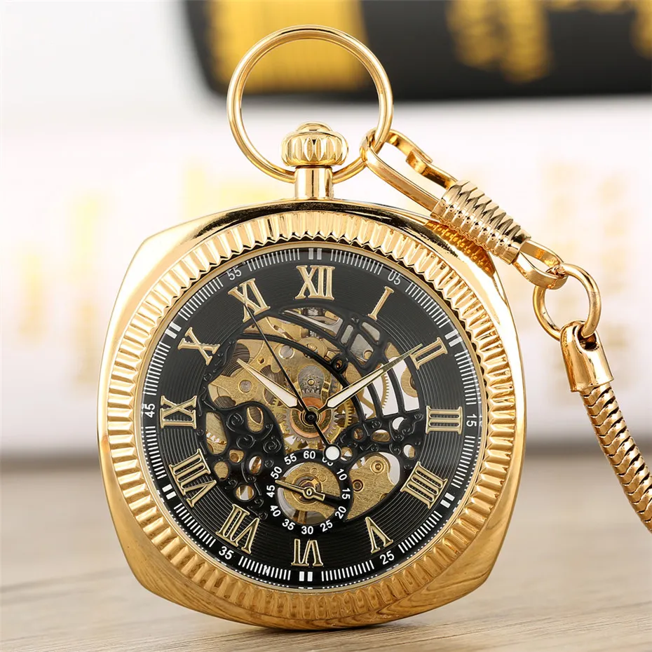 Antique Mechanical Hand-Winding Pocket Watch Luxury Roman Numerals Display Pocket Pendant Clock with Fob Chain New Arrival 2019 CX280E