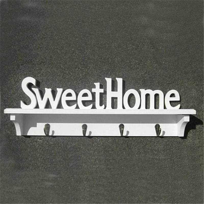 1 Pz Sweet Home Words 4 Ganci Ripiani Cappello Portachiavi Scaffale di stoccaggio Ganci appesi Rack a parete Portaoggetti la casa Y2004295430885