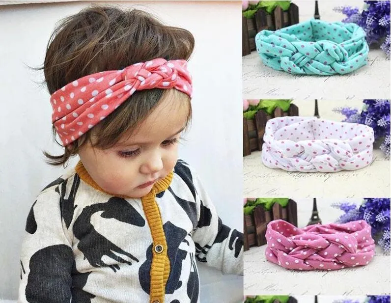 es Bebé Niños Nudo Diademas Trenzado Headwrap Lunares Nudo cruzado Bebé Turbante Lazo Nudo Envoltura para la cabeza Accesorios para el cabello para niños