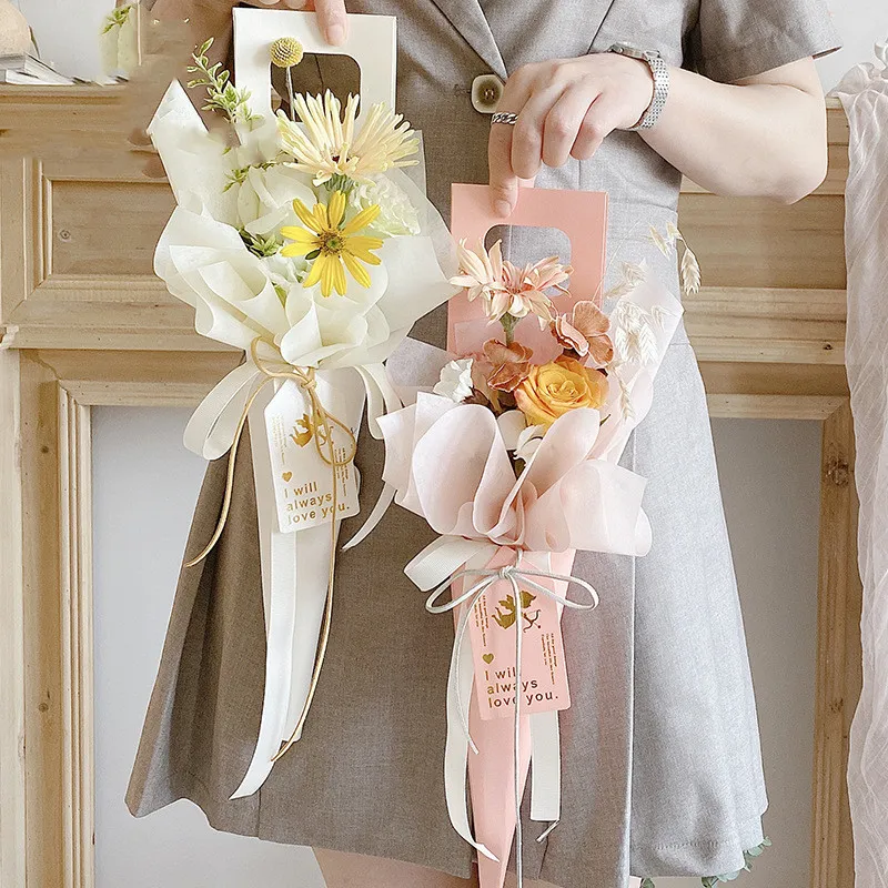 5 шт., упаковочная бумага с одним цветком розы и ручкой, упаковка для букета цветов, свадебные украшения, вечерние сувениры246y