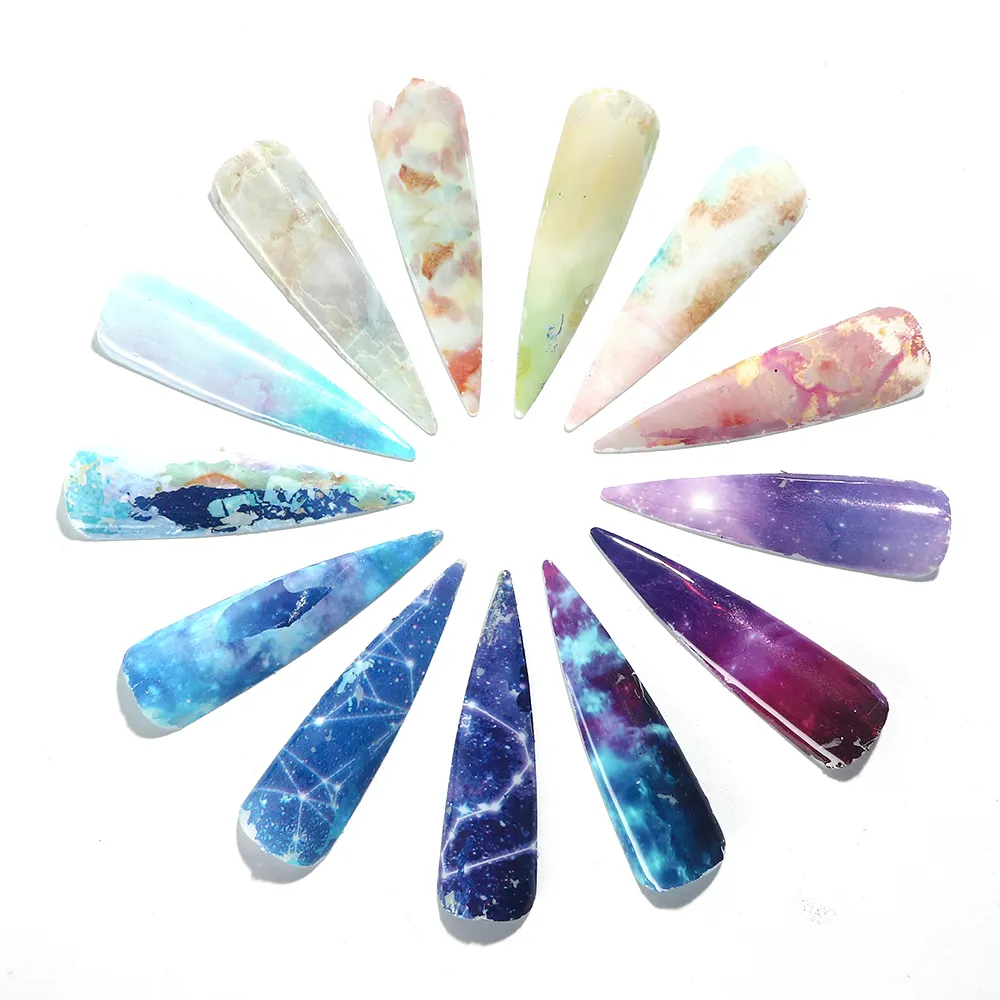 10pcs Holographic Nail Foils for Manicure Marble Shining Stone Designs Transfer Stickers Starry Sky Adhesive Wraps Decals 5