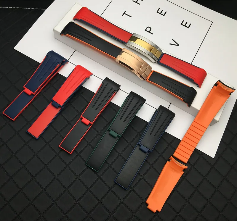 Top quality 20mm Curved End soft watchband Silicone Rubber Watch band For Role strap GMT explorer 2 Bracelet318a