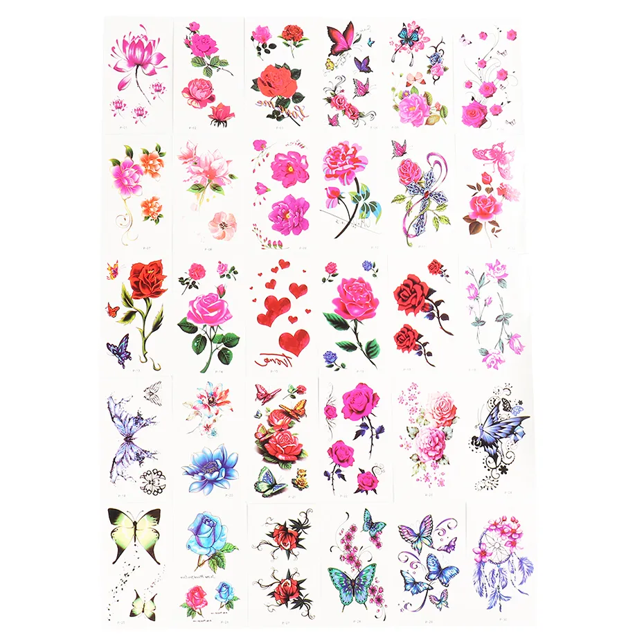 lot Rose Flower Water Transfer Pegatizs Butterfly Mujeres Arm Body Manga Fake Art Decorations8661681
