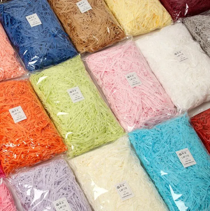 100g Pack 24 couleurs papier raphia froissé confettis déchiquetés boîtes à bonbons bricolage boîte-cadeau matériel de remplissage mariage mariage maison 212D