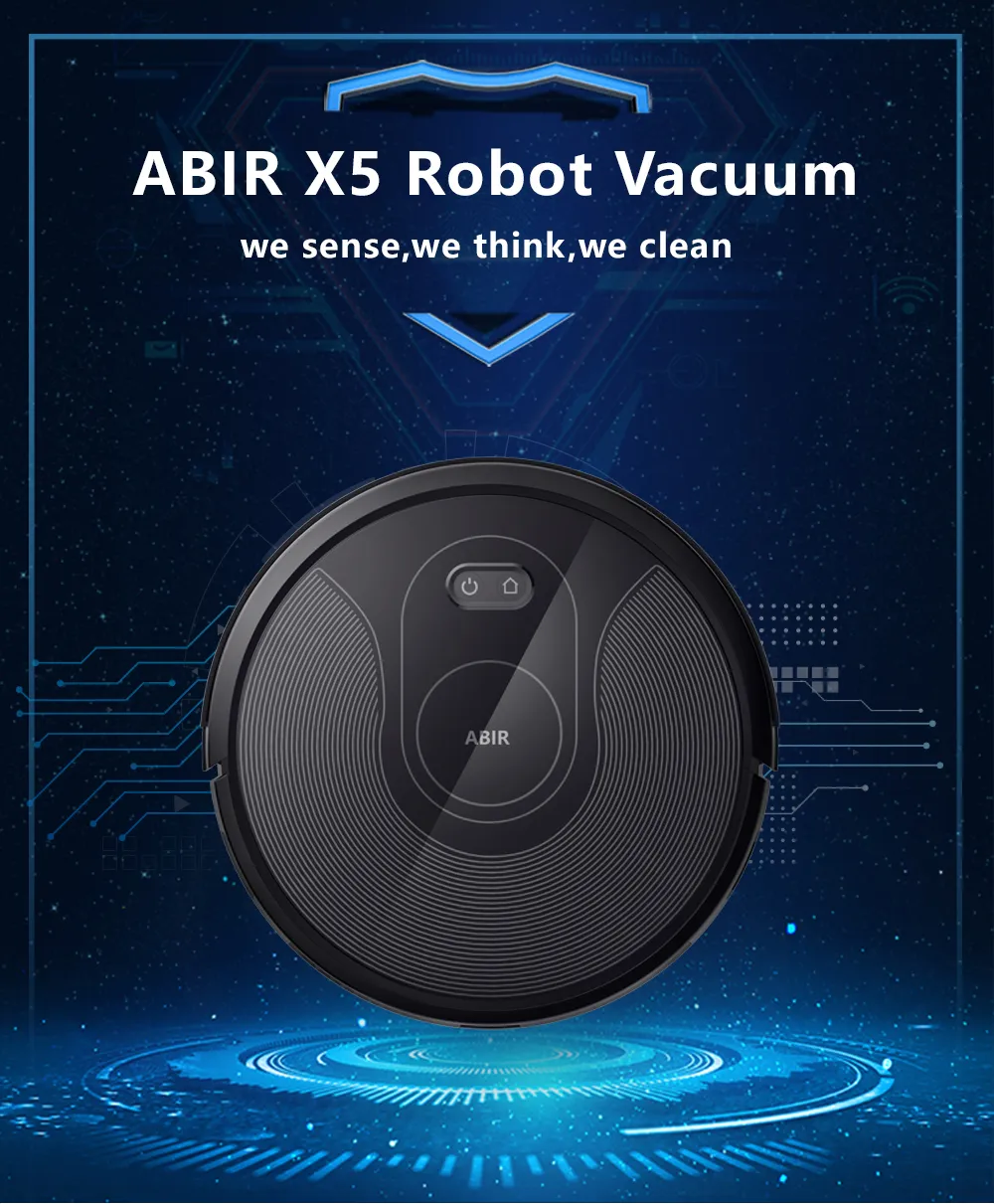 Abir x5 Robot Aspirador de pó, tanque de água grande, atualização remota, aplicativo WiFi, mapa 2D, memória inteligente,