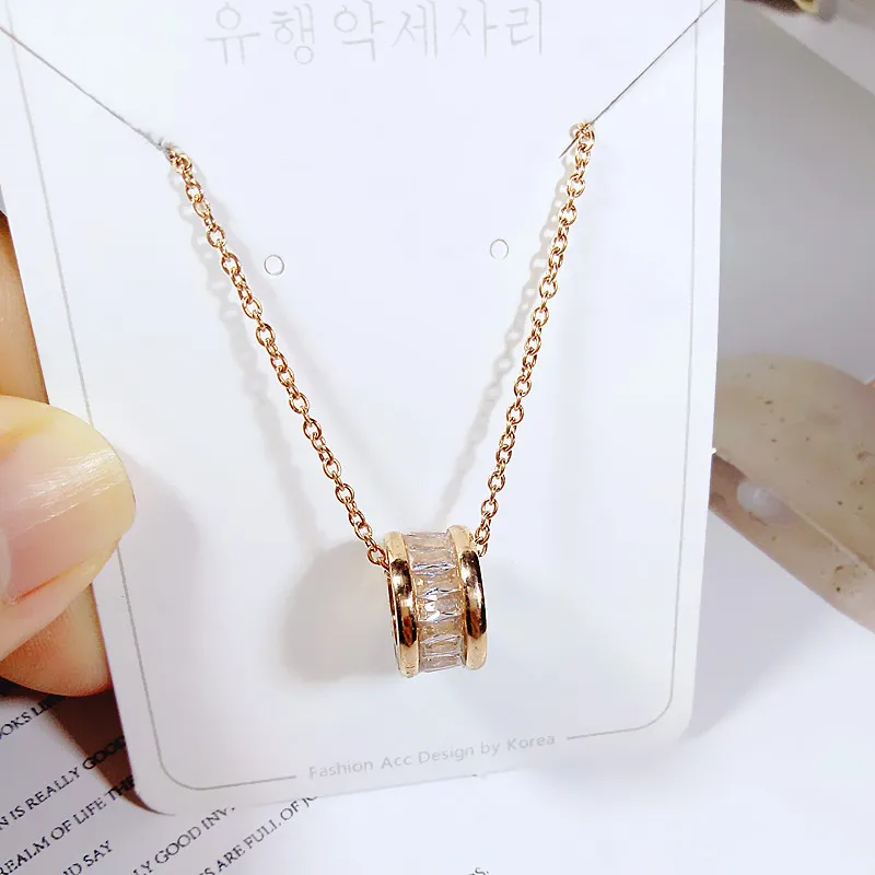 Pingente colares coreano titânio aço rosa ouro cristal numerais romanos padrão colar para mulheres meninas festa moda jóias2486