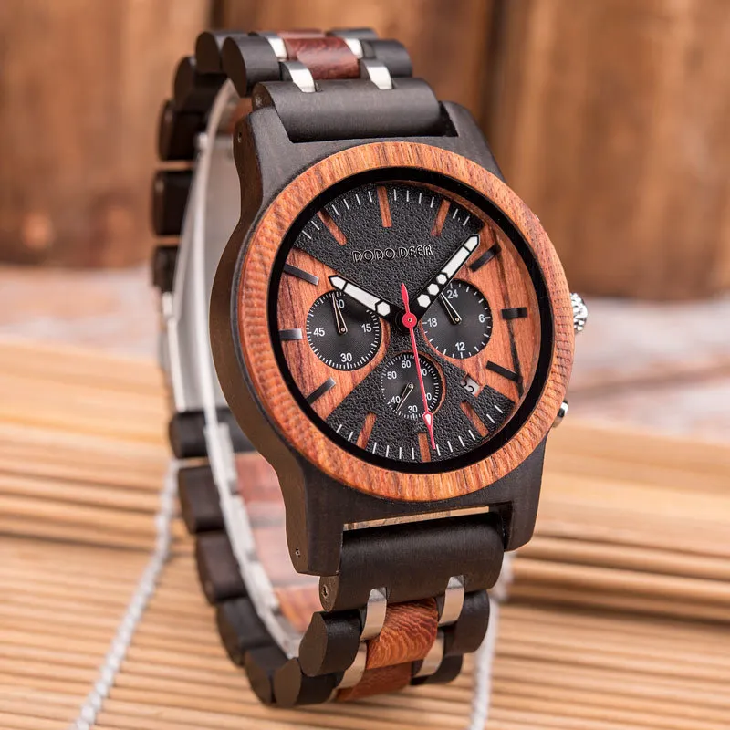 Dodo Deer Men039s Watch Wood Watches Men Clock Business Business Watch Couleur en option avec bois en acier inoxydable Band C08 OEM6195106