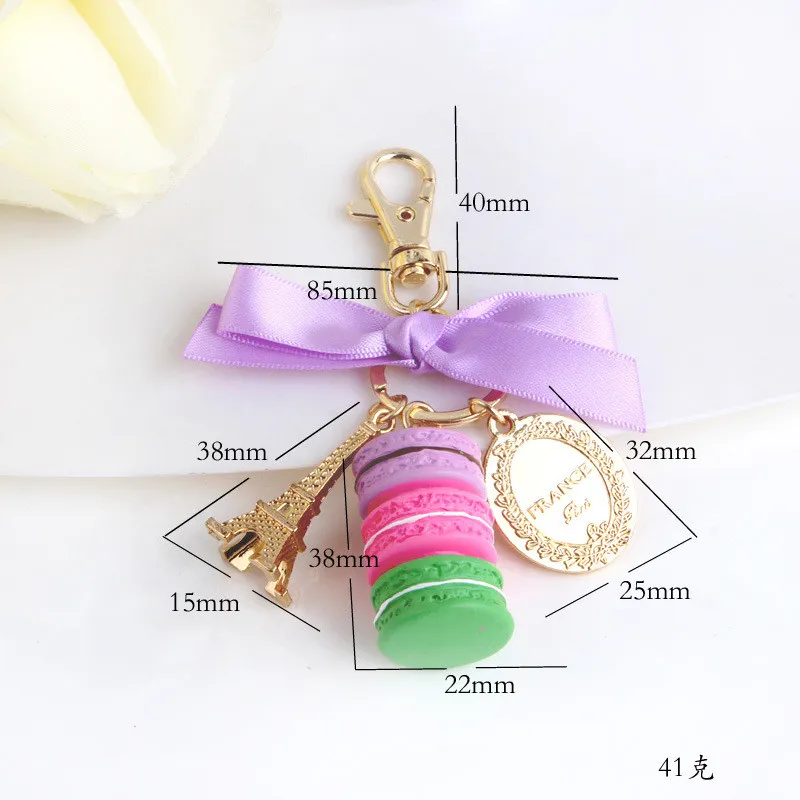 Keychains Effiel Tower Macarons Ribbon Woman Luxury Macarons Cake Keychain on Bag Charm Handbag Charms Car Keychain Gift Box1259k