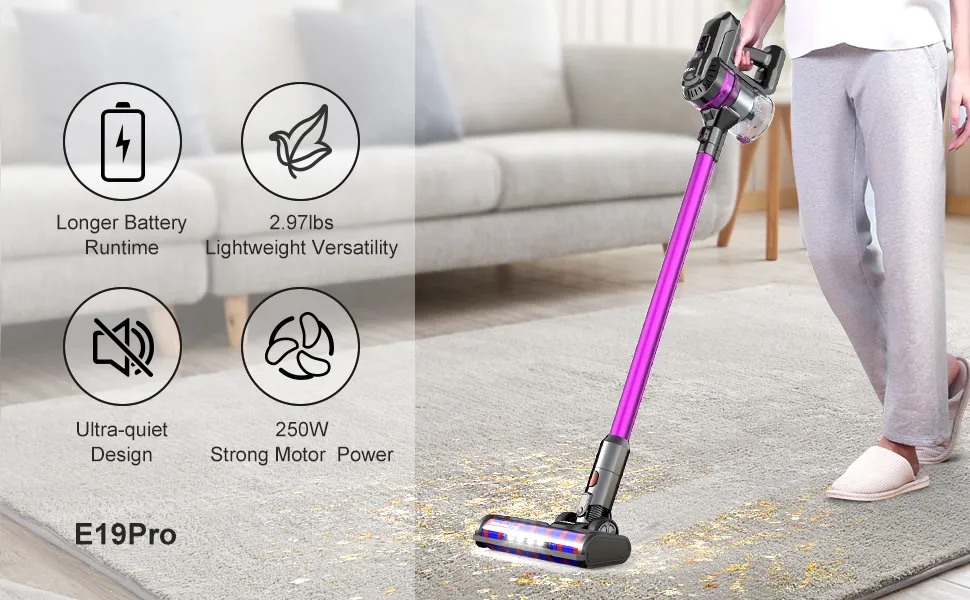 Dibea 22Kpa Powerful Suction Lightweight Handheld Vacuum with Rechargeable Battery and LED Brush Cordless Vacuum Cleaner