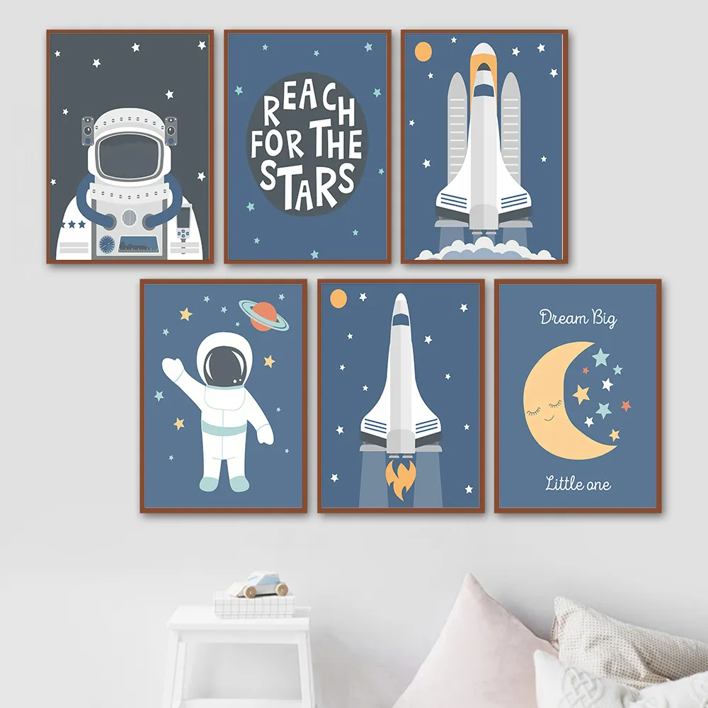 Astronaut Space Theme Nursery Child Rocket Affischer and Prints Wall Art Canvas Målning Bild Nordic Kid039s Boy Room Decor AR3672161