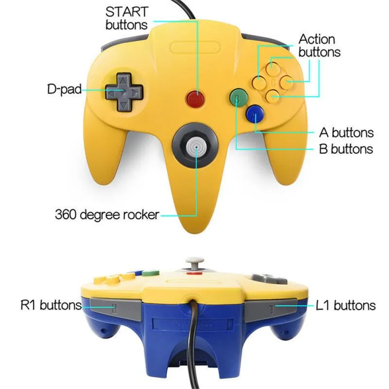 N64 Gamepad Classic Game Controller Joystick Gamepad Long Wired para Nintendo 64 Games de console clássicos para Nintendo gamepad2076946