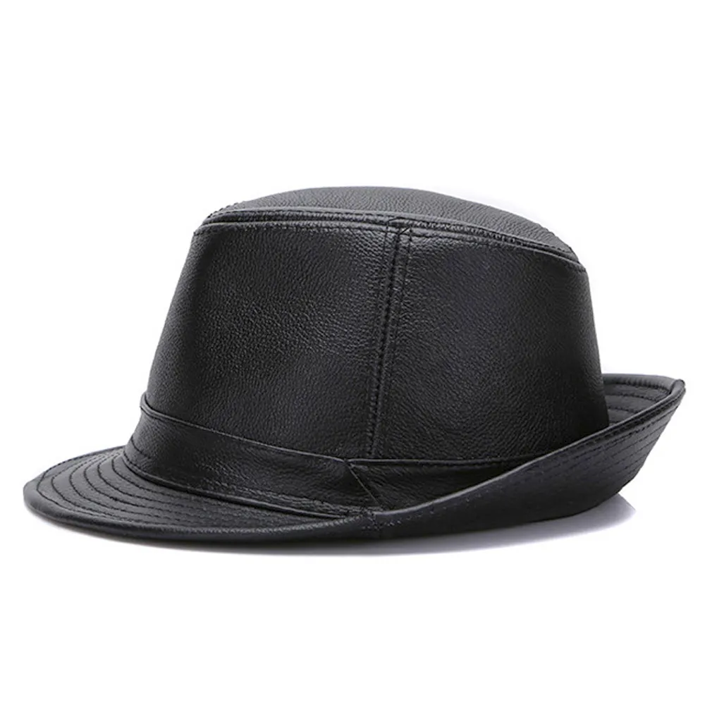 Homens de moda 100 genuínos couro fedora hat gentleman jazz cap gangster hats9151059