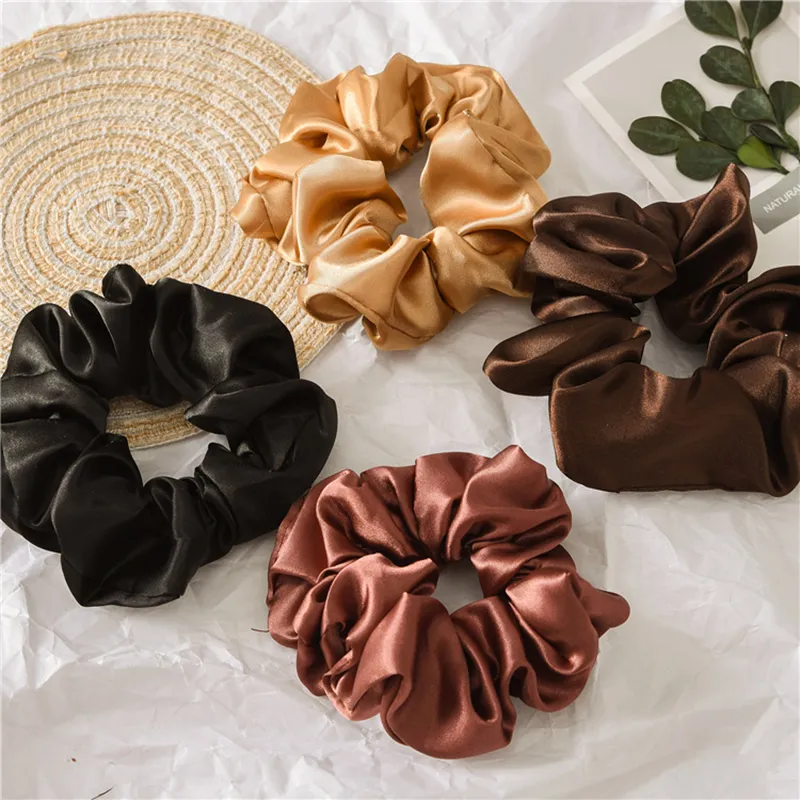 Satin Silk Solid Color Scrunchies Elastic Hair Bands 2019 New Women Girls Hair Accessories Ponytail Holder Hair Ties Rope1750624