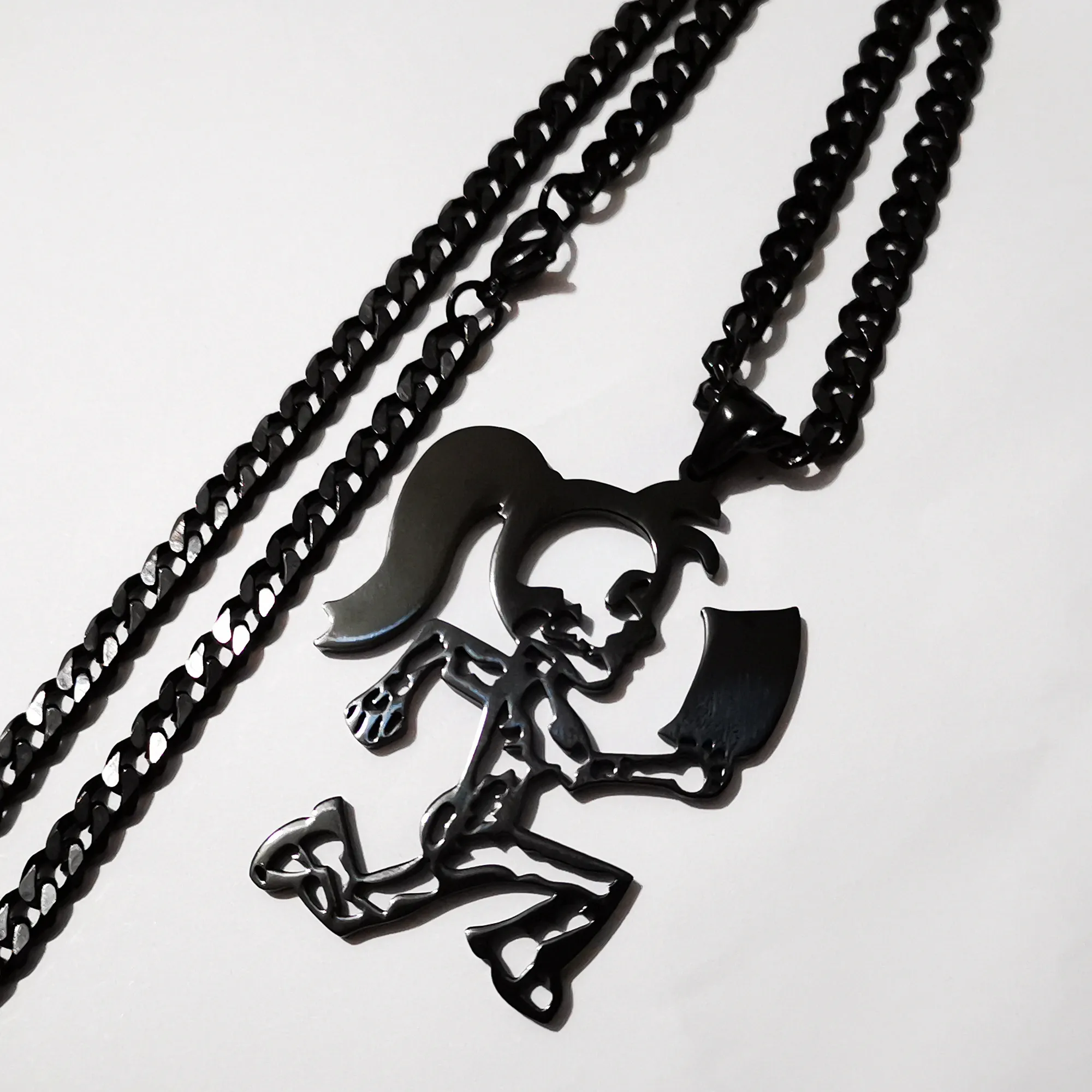 Stainless Steel Hatchetman BLACK juggalette Skeleton 2 S steel CHARM INSANE CLOWN POSSE TWIZTID RARE &black Curb chain neckl264J