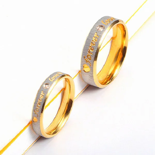 Männer Frauen Titan Stahl Liebe Ringe Diamant Hochzeit Verlobungsringe Mode Vergoldet Paar Ring Schmuck