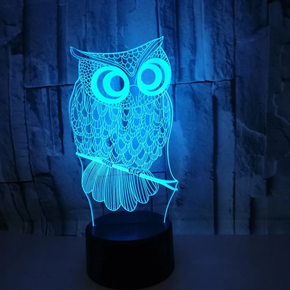 Dotknij pilota lampa wizualna USB Kreatywne kolorowe 3D Małe światła nocne Owl LED LED Lights Prezent Świąteczny 211c