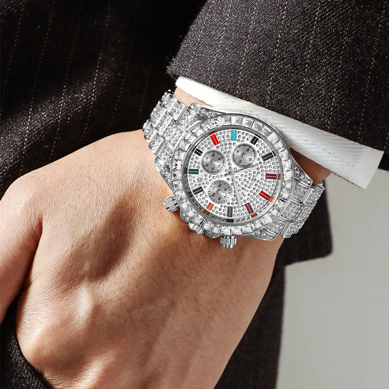 Nuovi orologi di design di lusso con batteria al quarzo con data di calendario e diamanti colorati uomo donna multifunzionale290Q