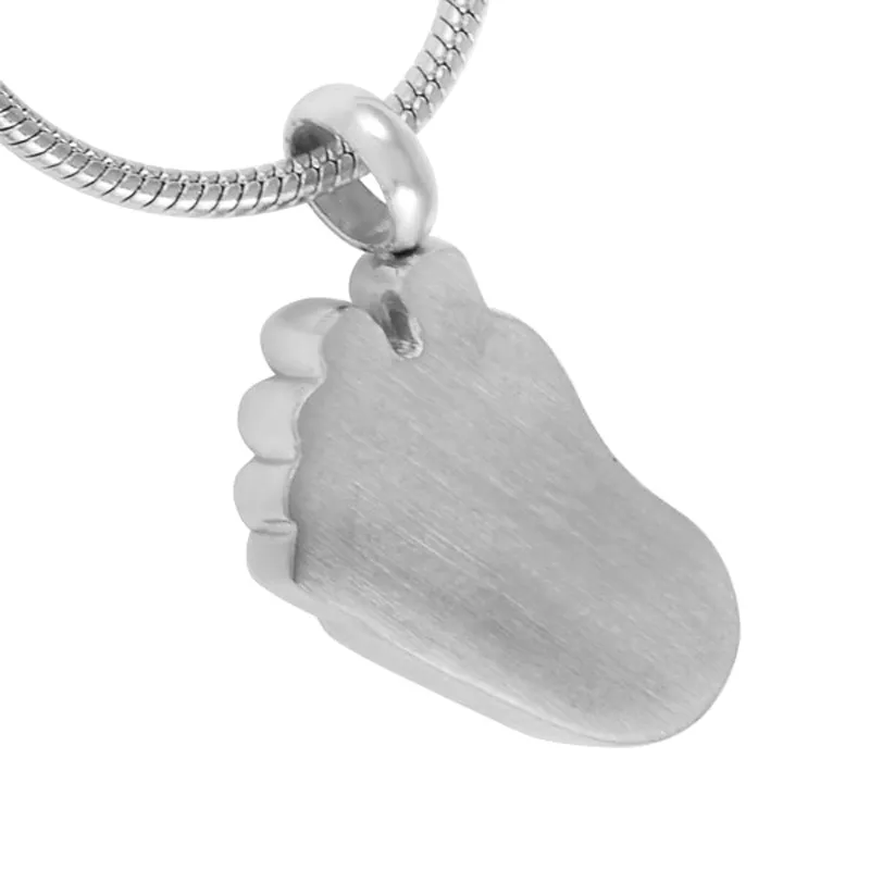 IJD8041 pendentif souvenir de crémation en acier inoxydable en forme de pied de bébé pour tenir les cendres collier d'urne bijoux commémoratifs humains 209u