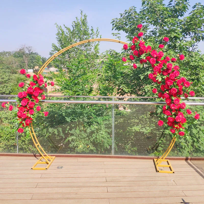 Double Pole Arco in ferro battuto Cerchio Decorazione di nozze Stand di fiori Decorazioni feste Fiori artificiali Arco Decorazioni in ferro Puntelli