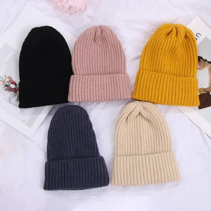 Bonnet Skull Caps Hiver Mode Laine Tricot Bonnets Cap Femmes Solide Couleur Chapeau Doux Épaissir Chaud Tricoté Couverture Slouchy Bonnet Skii298I