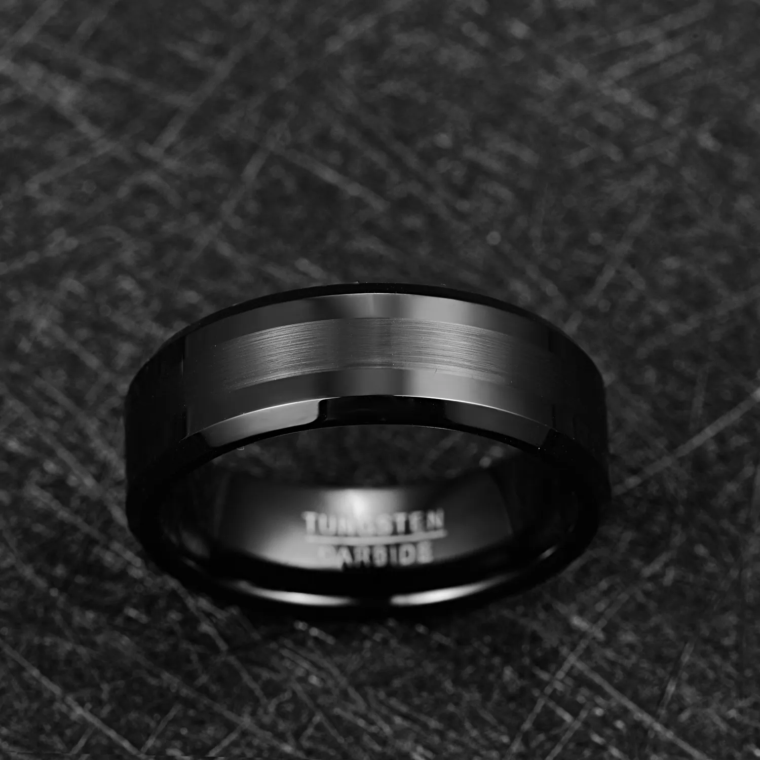 Cały 8 mm Węglowodanie z węglików wolframowych Czarny zespół zaręczynowy ślub szczotkowane centrum Men039s pierścień fazowy krawędź komfortowy rozmiar 713125955