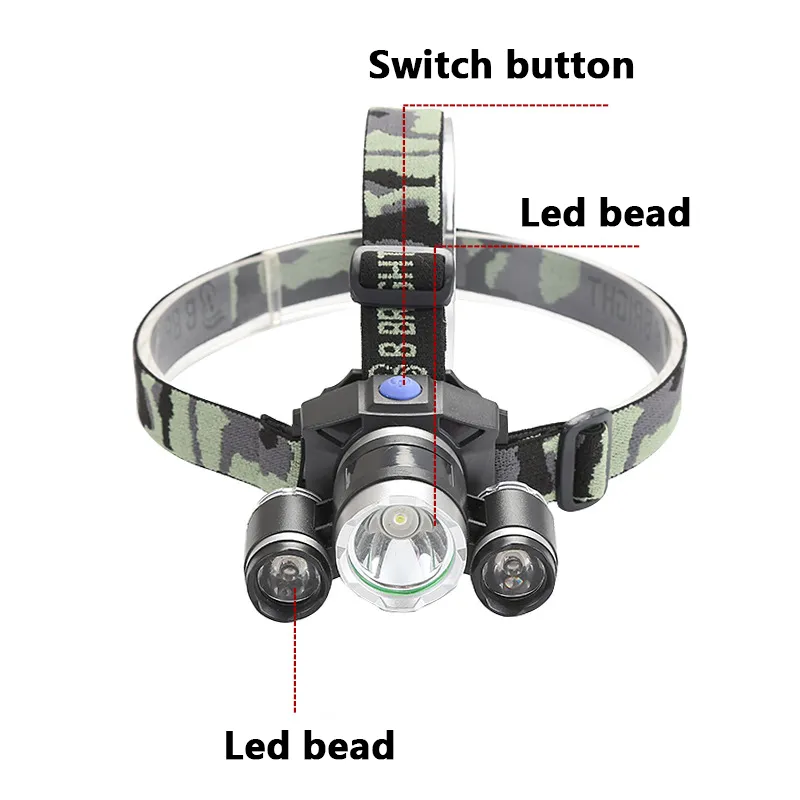 Bateria embutida Recarregável 3 LED HeartLamp À Prova D 'Água Lâmpada de Cabeça Lâmpada Lanterna Litwod Q5 Lithium ion 4 Modos 5W