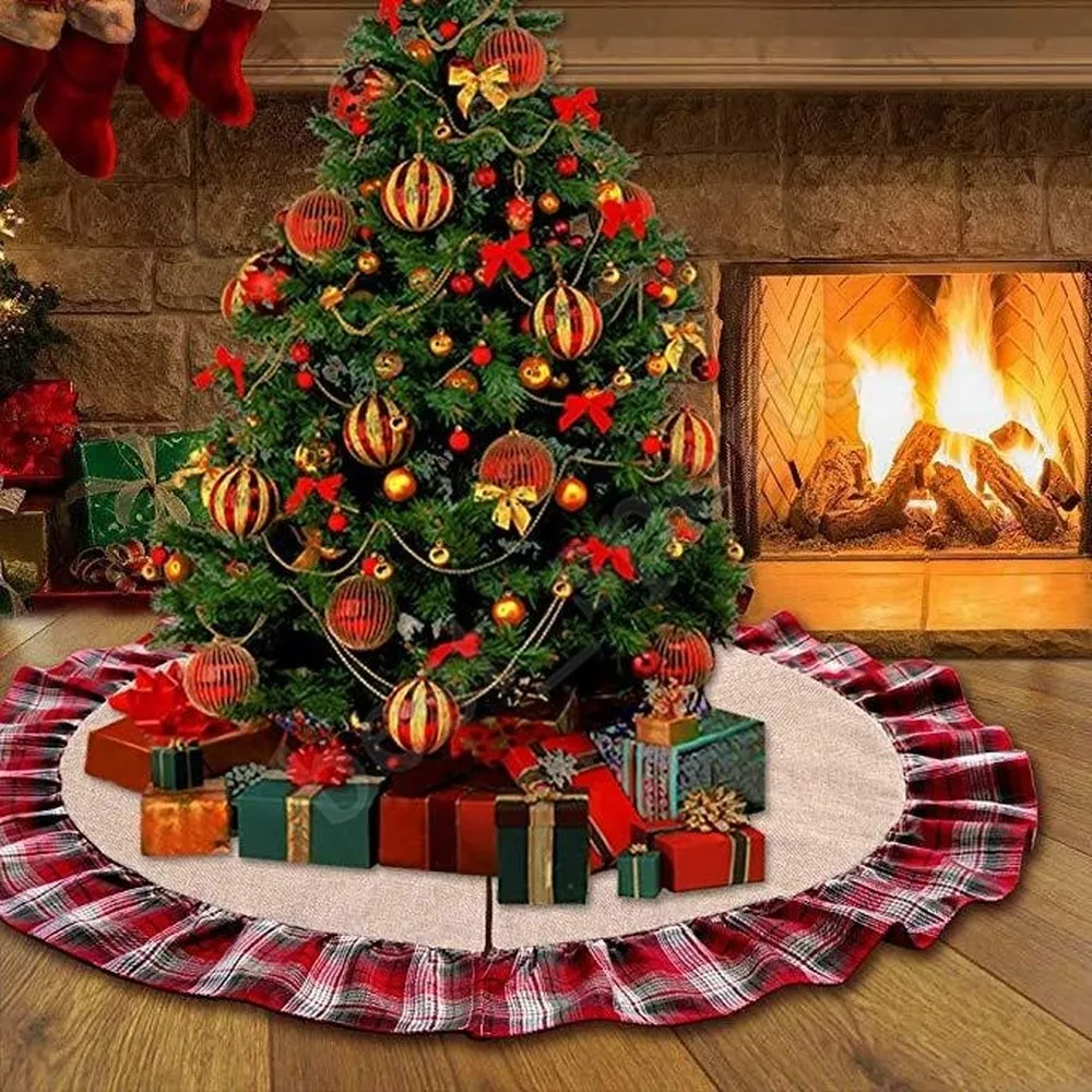 Christmas Tree Rokken Bowknot Patchwork Decoraciones de Navidad Home Pad Rood rooster Linnen Ornament Festival levert Kerstversiering