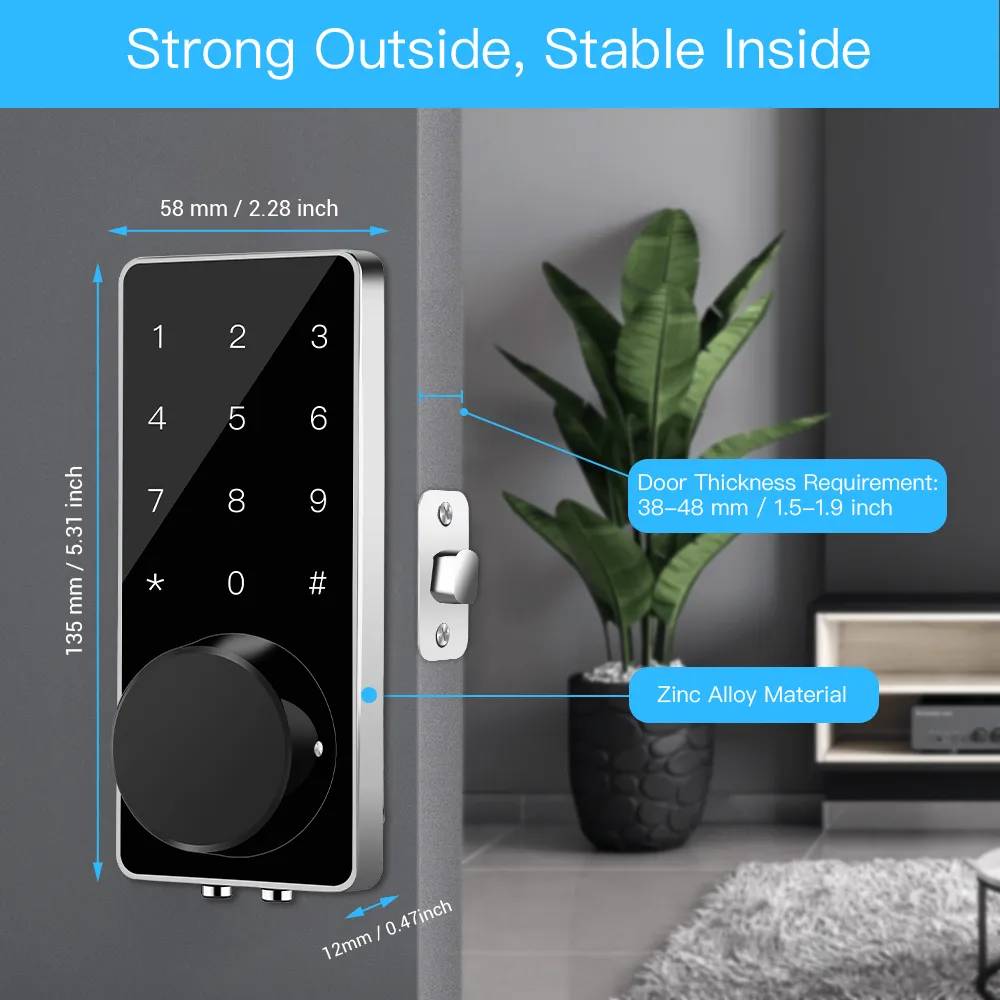 Inteligentne wejście bezkluczowe Deadbolt Cyfrowe elektroniczne drzwi Bluetooth z klawiaturą Auto Home Touch Screen Blokada Y2004073803932