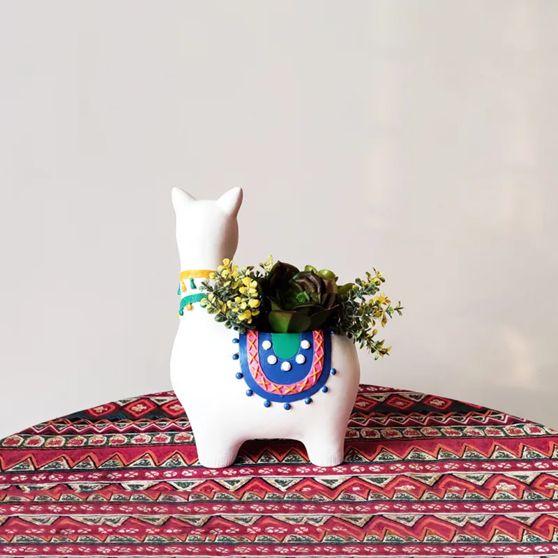 Alpaca plantador resina llama vaso de flores para plantas suculentas pintados à mão pote animal bonsai casa jardim decoração desktop y2007232019