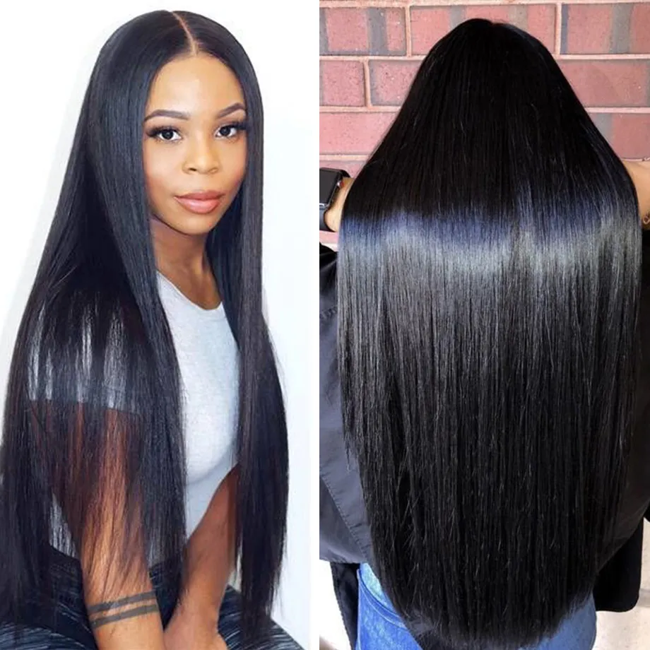 Düz glueless 13x6 dantel ön insan saç perukları siyah kadınlar brezilya 360 ön peruk ön kopuk9654526
