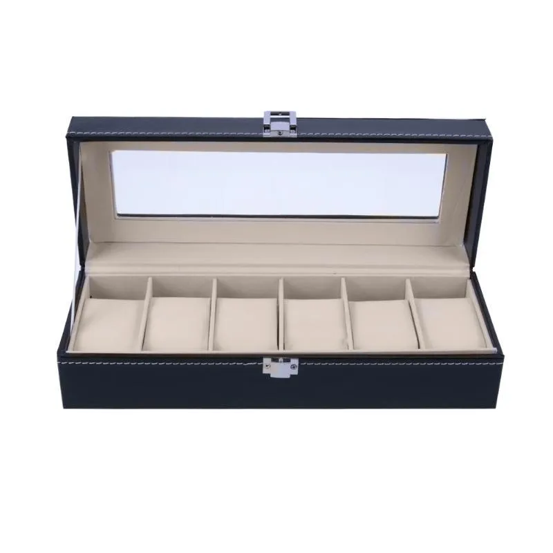 6 fentes boîtier de montre boîte de rangement de bijoux avec housse bijoux montres présentoir organisateur CX200807313K