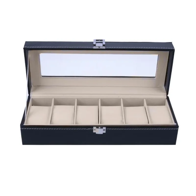 6 Slots Watch Case Box Jewelry Storage Box with Cover Case Jewelry Watches Display Holder Organizer CX200807313K