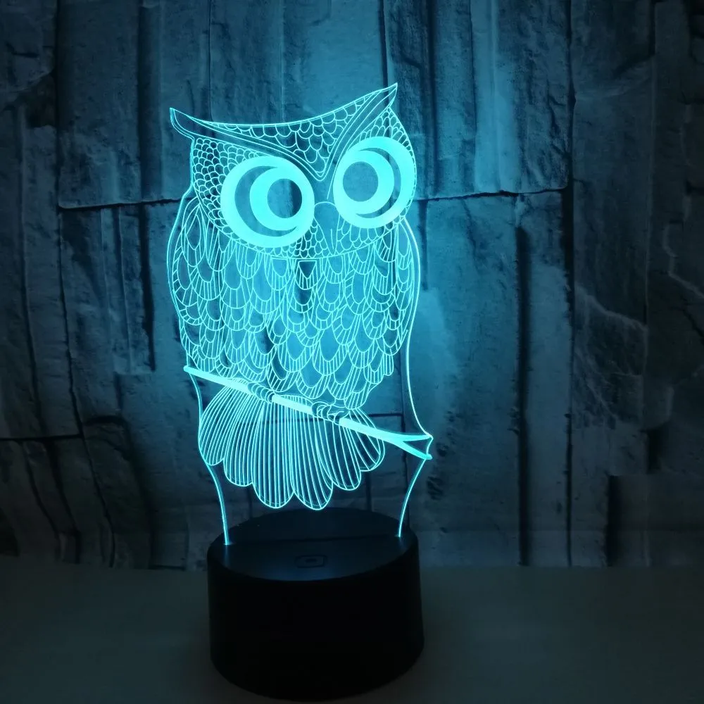 Berühren Sie Fernbedienung Visuelle Lampe USB Creative Bunte 3D kleine Nachtleuchten Eule LED Lights Weihnachtsgeschenk211c