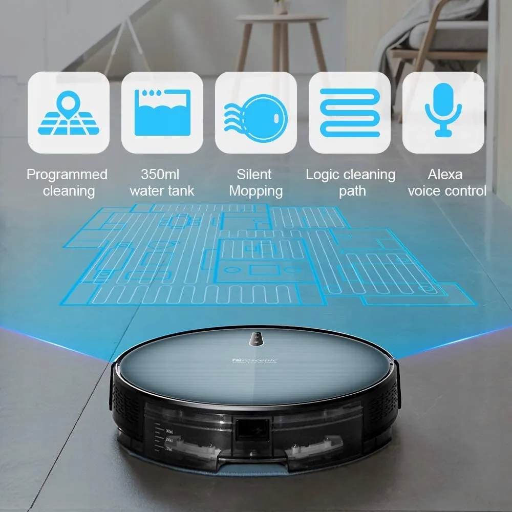 Proscenic 830T Robot Vacuum Cleaner App & Alexa Voice Control 2000PA Suction 350ml Water Tank with Wet Cleaning Mopping Robot