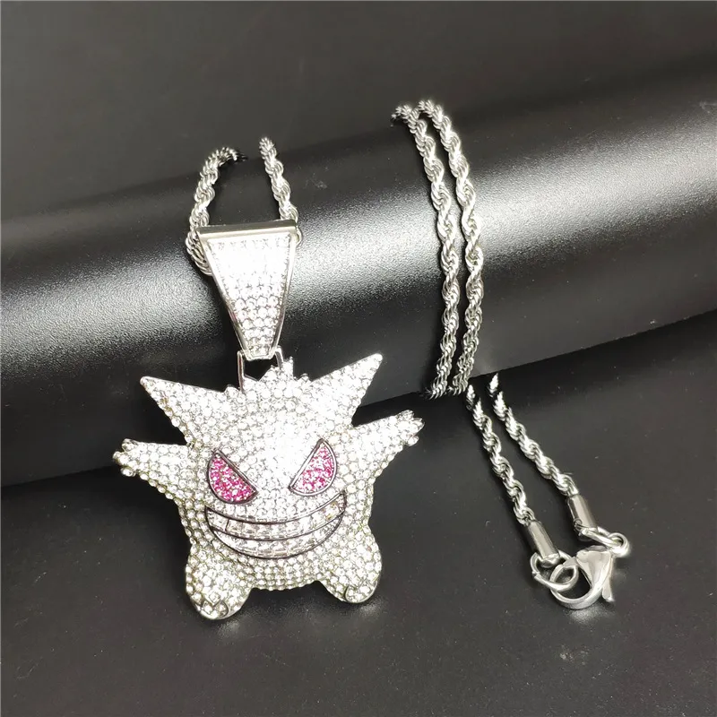 Luxe hiphop persoonlijkheid geng spook cartoon micro ingelegde paarse zirkoon hiphop hangige ketting ketting cubaanse keten sieraden3515323