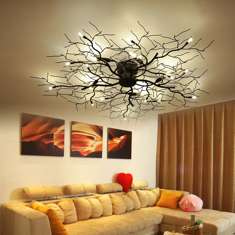 Plafonnier LED américain branche d'arbre nordique plafonniers en fer pour salon chambre lustres plafond décor luminaire284v